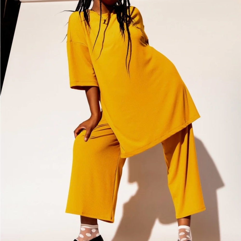 Lala Lex Ribbed Playsuit in Golden Yellow